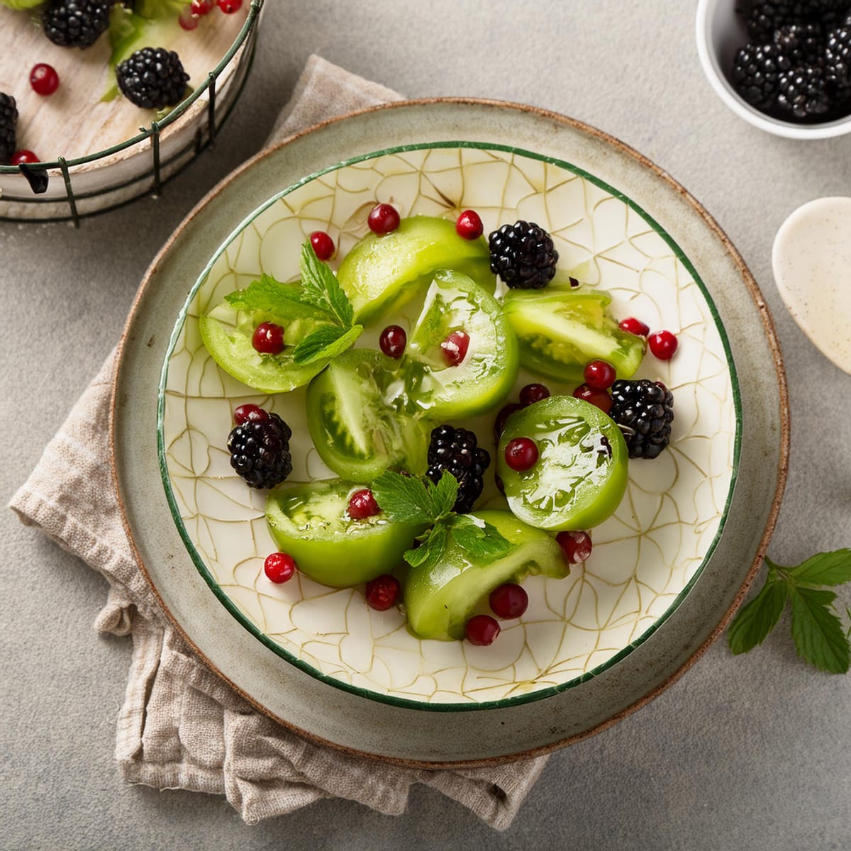 RECIPE: Green Tomato–Berry Salad with Sumac Dressing