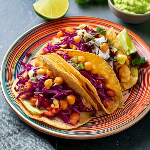 RECIPE: Good Vibes Crispy Chickpea Tacos with Red Cabbage Slaw