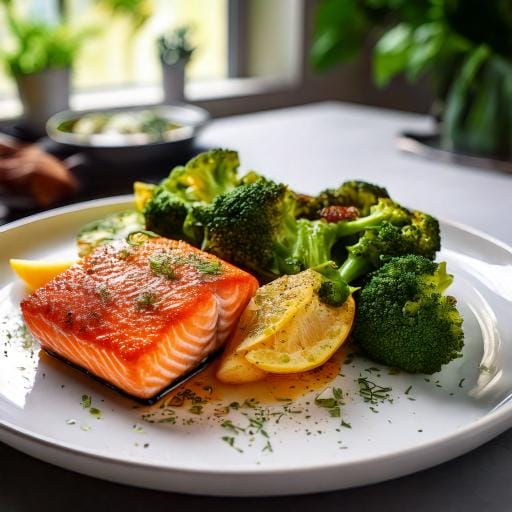 RECIPE: Good Vibes Garlic Lemon Herb Salmon with Roasted Broccoli