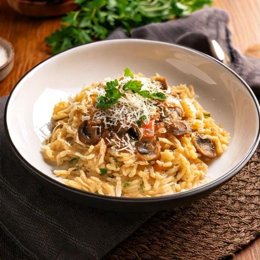 RECIPE: Good Vibes Creamy Mushroom Orzo (Vegetarian)